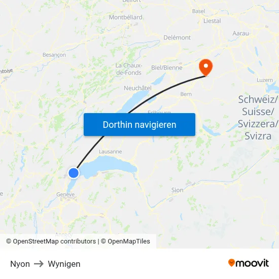 Nyon to Wynigen map