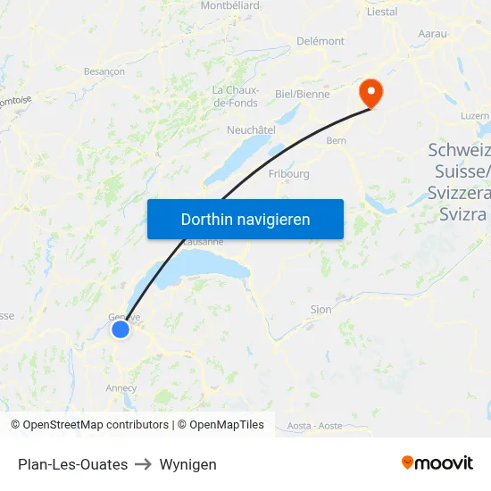 Plan-Les-Ouates to Wynigen map