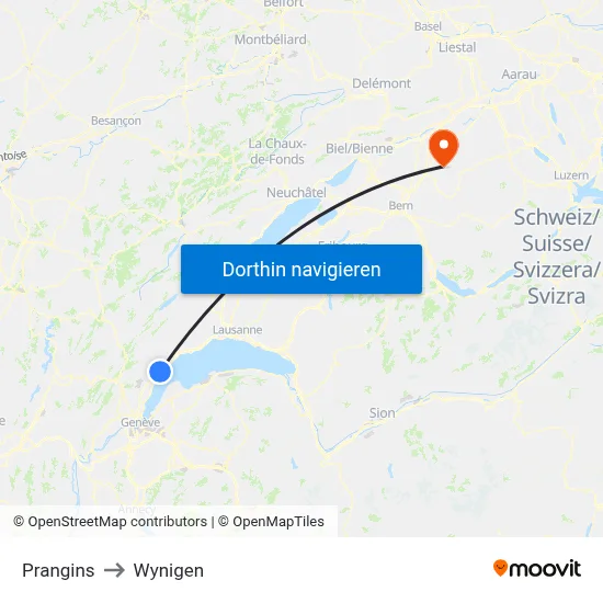 Prangins to Wynigen map