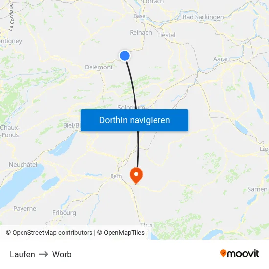 Laufen to Worb map