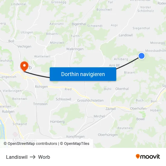 Landiswil to Worb map
