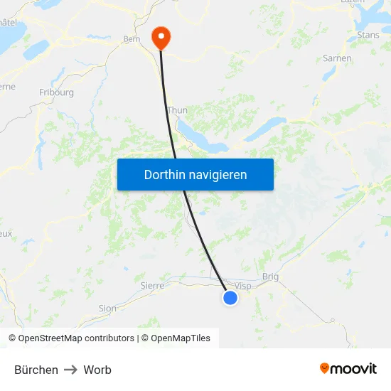 Bürchen to Worb map