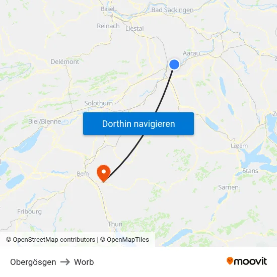 Obergösgen to Worb map