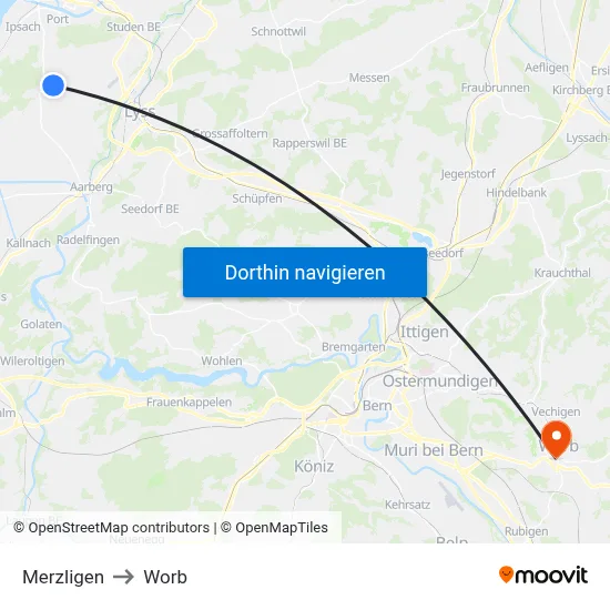 Merzligen to Worb map
