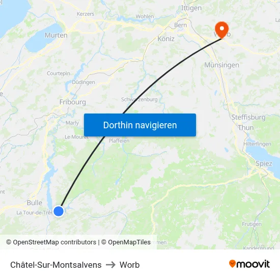 Châtel-Sur-Montsalvens to Worb map
