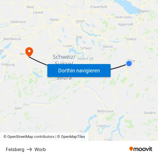 Felsberg to Worb map