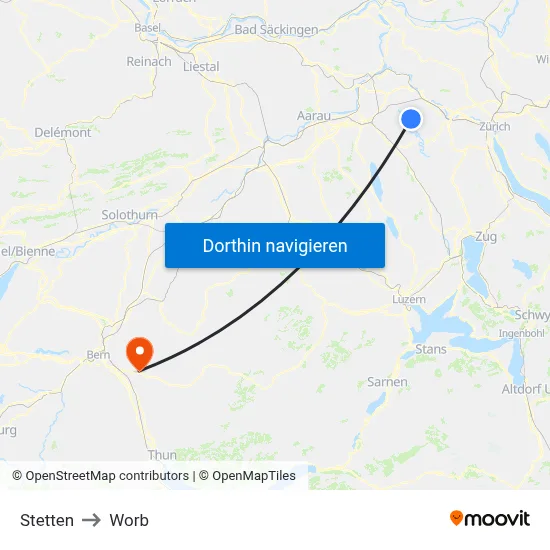 Stetten to Worb map