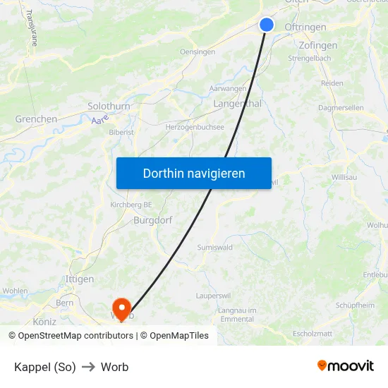 Kappel (So) to Worb map