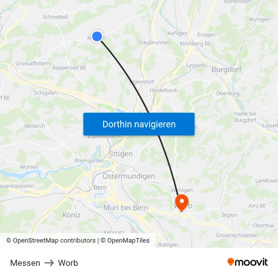 Messen to Worb map