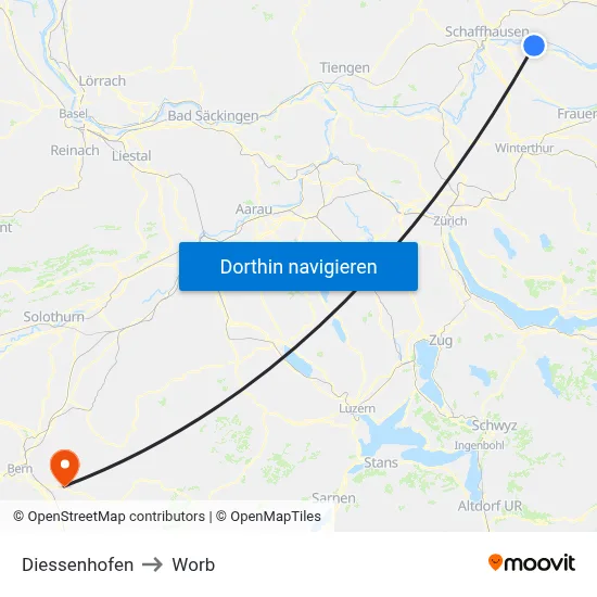 Diessenhofen to Worb map