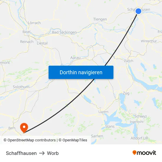 Schaffhausen to Worb map