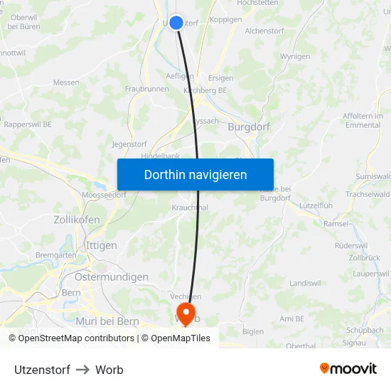 Utzenstorf to Worb map