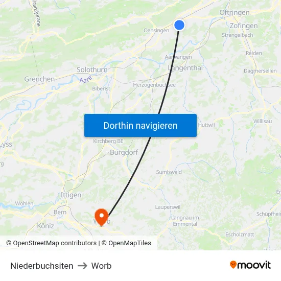 Niederbuchsiten to Worb map