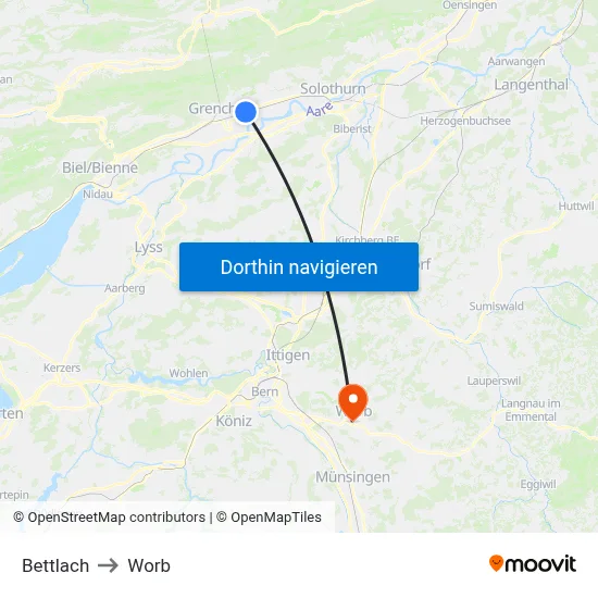 Bettlach to Worb map