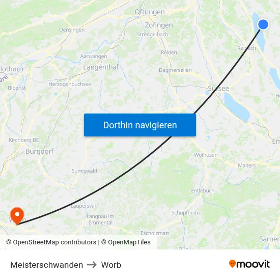 Meisterschwanden to Worb map
