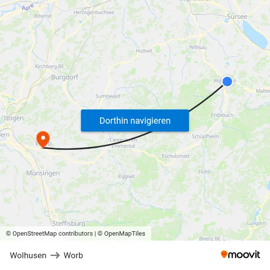 Wolhusen to Worb map