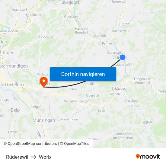 Rüderswil to Worb map