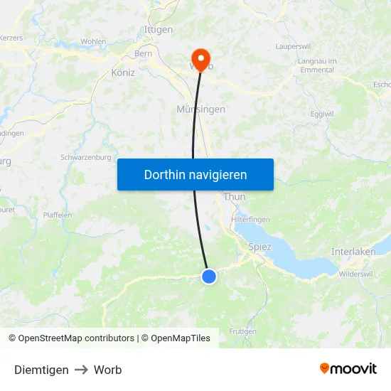 Diemtigen to Worb map