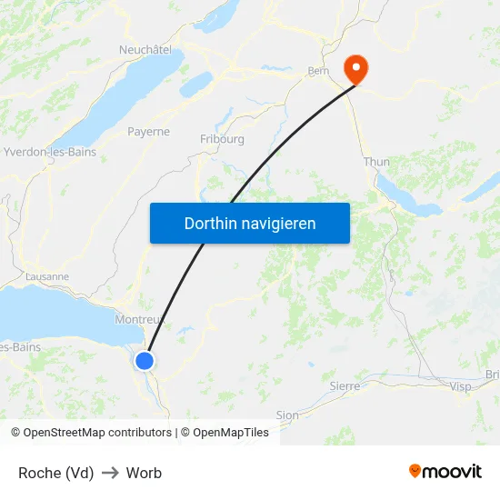 Roche (Vd) to Worb map