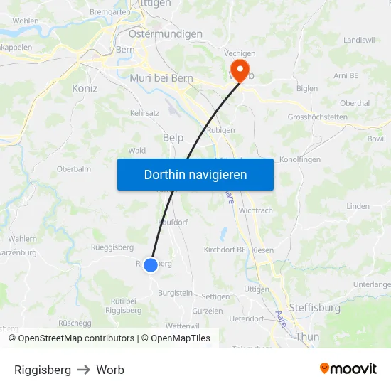 Riggisberg to Worb map
