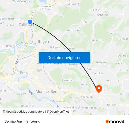Zollikofen to Worb map