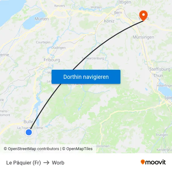 Le Pâquier (Fr) to Worb map