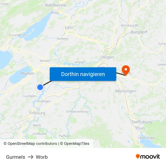 Gurmels to Worb map