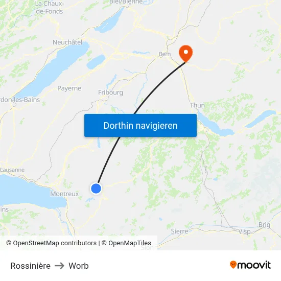 Rossinière to Worb map