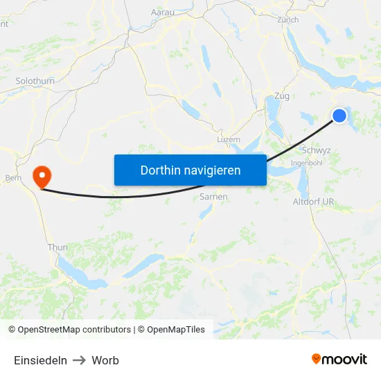 Einsiedeln to Worb map
