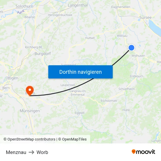 Menznau to Worb map