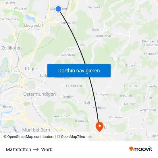 Mattstetten to Worb map
