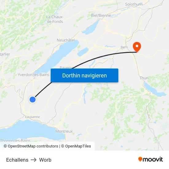 Echallens to Worb map