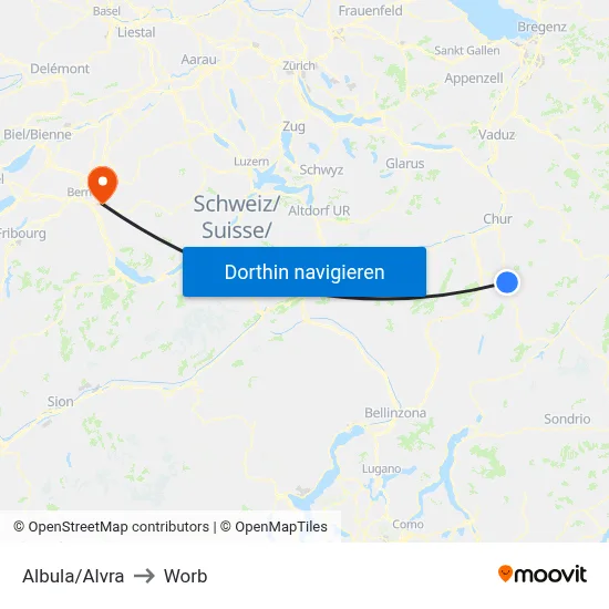 Albula/Alvra to Worb map