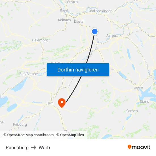 Rünenberg to Worb map