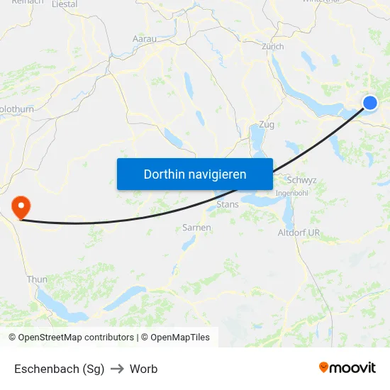 Eschenbach (Sg) to Worb map