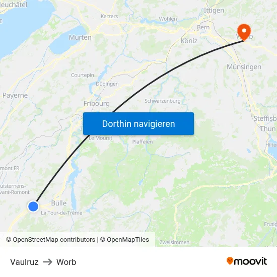 Vaulruz to Worb map