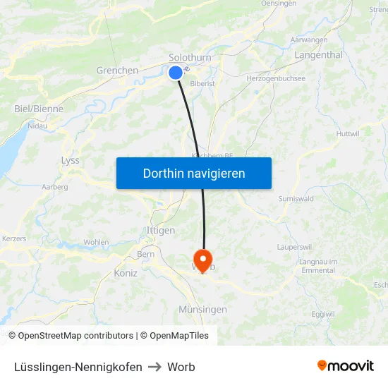 Lüsslingen-Nennigkofen to Worb map