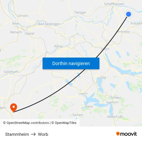 Stammheim to Worb map