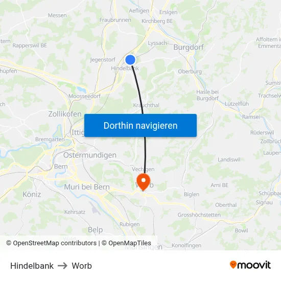 Hindelbank to Worb map