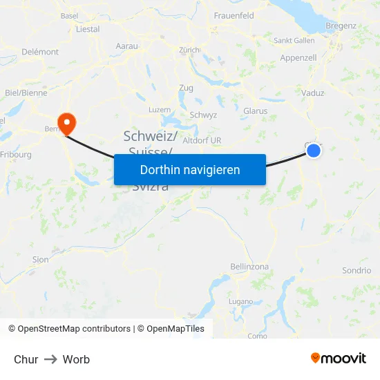 Chur to Worb map