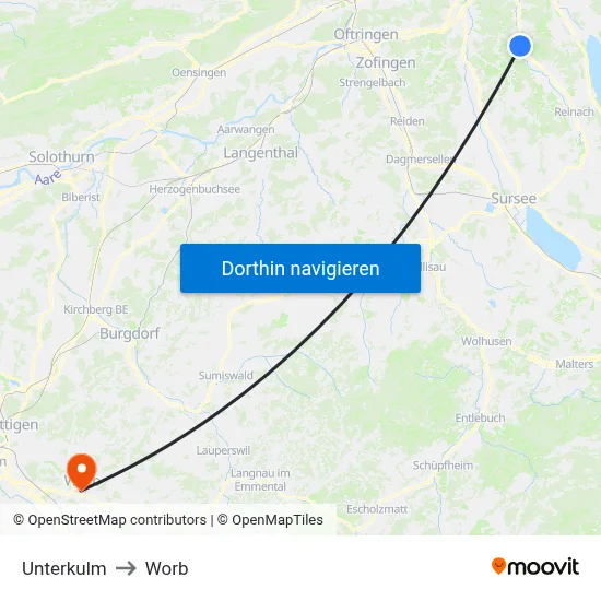 Unterkulm to Worb map