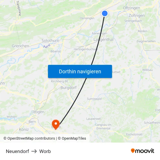 Neuendorf to Worb map