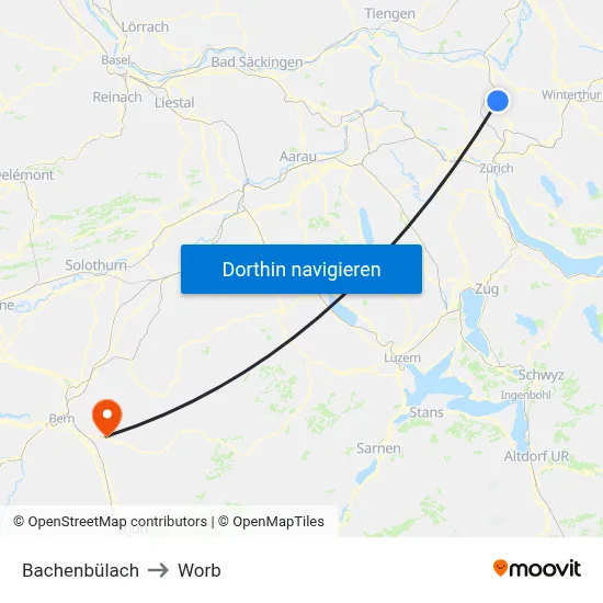 Bachenbülach to Worb map