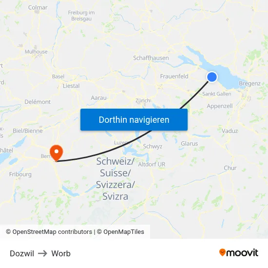 Dozwil to Worb map