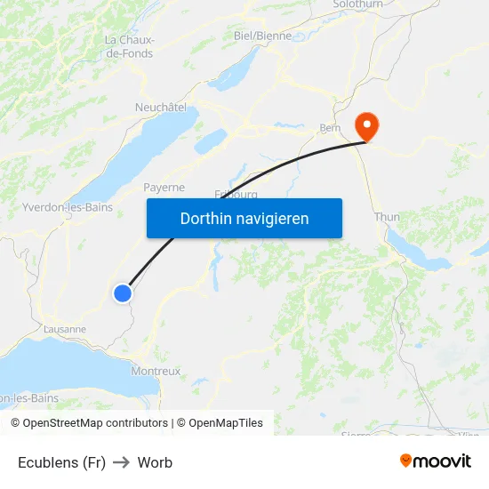 Ecublens (Fr) to Worb map