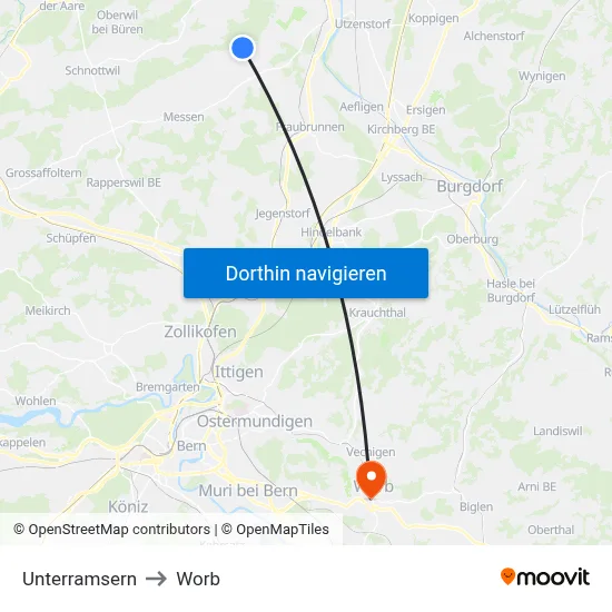 Unterramsern to Worb map