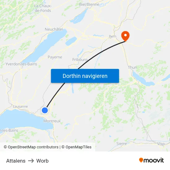 Attalens to Worb map