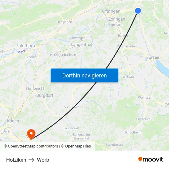 Holziken to Worb map