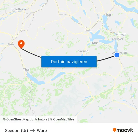 Seedorf (Ur) to Worb map