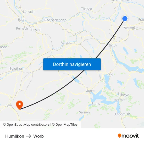 Humlikon to Worb map